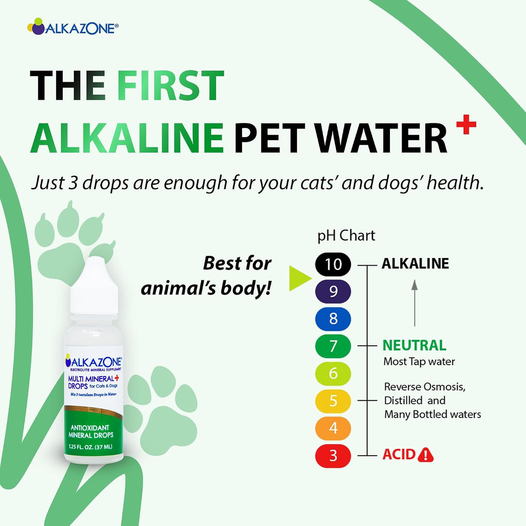 Alkazone Gotas Alcalinas Multiminerales para Perros y Gatos - Sin Sabor, 120 Dosis (3 Paquetes)