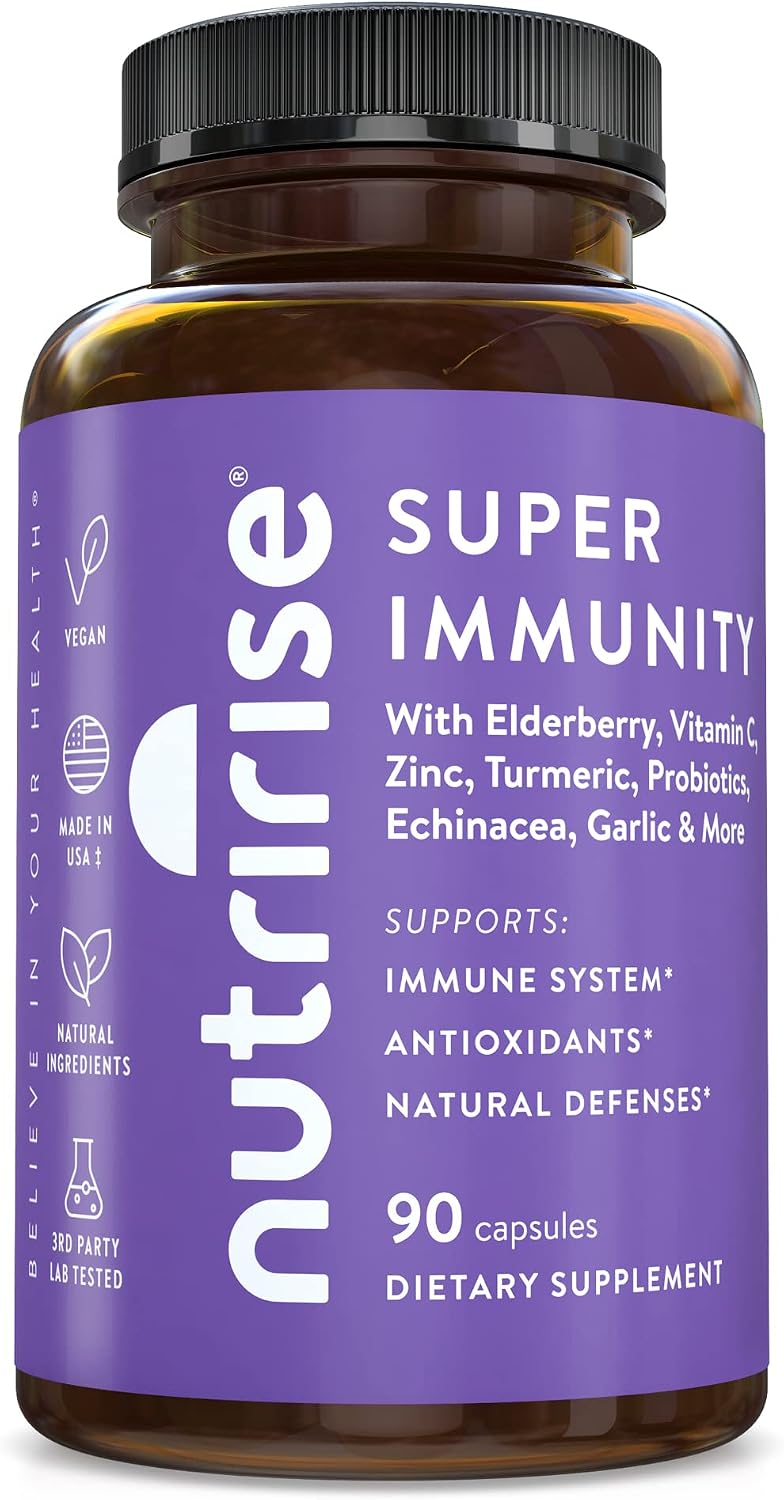 NutriRise Immunity Complex – Complejo Inmunitario con Saúco, Vitamina C, Zinc, Equinácea, Cúrcuma y Probióticos (90 Cápsulas)