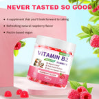 Gominolas de Vitamina B2 (Riboflavina) 400mg con Magnesio - 90 unidades - Vegano, Sin Azúcar - Sabor Frambuesa