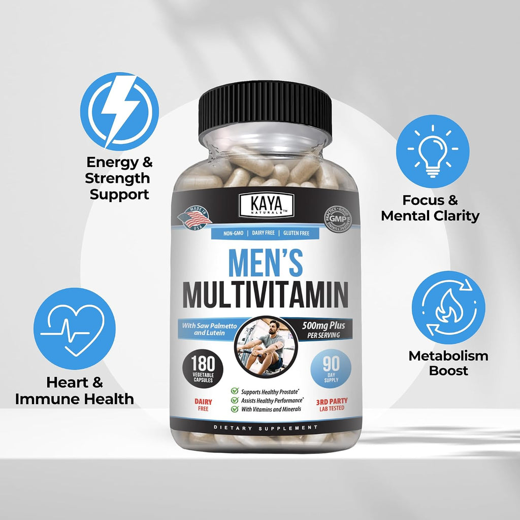 Kaya Naturals Multivitamínico para Hombres - Complejo Multivitamínico y Mineral - Apoyo Prostático - 180 Cápsulas Vegetales