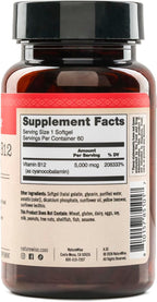 NatureWise Vitamina B12 5000 mcg - Fórmula Extra Fuerte - Complemento para Apoyar los Niveles de Energía, Claridad Mental, Salud del Sistema Nervioso - Fácil de Tragar, Sin Soja ni Gluten, No GMO - 60 Cápsulas Blandas