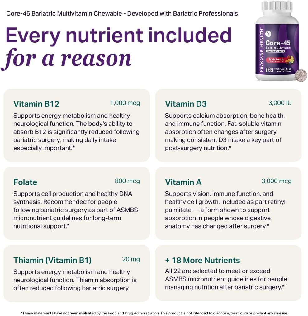ProCare Health Multivitamínico Bariátrico con Hierro 45mg - 90 Comprimidos Masticables Sabor Frutas
