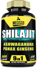 9in1 Shilajit Puro del Himalaya con Ashwagandha, Ginseng, L-Arginina y más - 210 Cápsulas