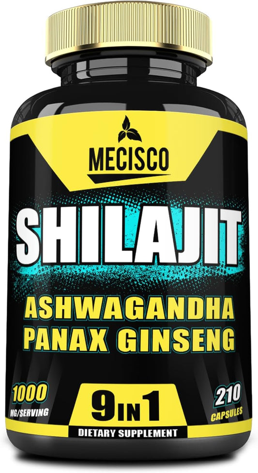 9in1 Shilajit Puro del Himalaya con Ashwagandha, Ginseng, L-Arginina y más - 210 Cápsulas