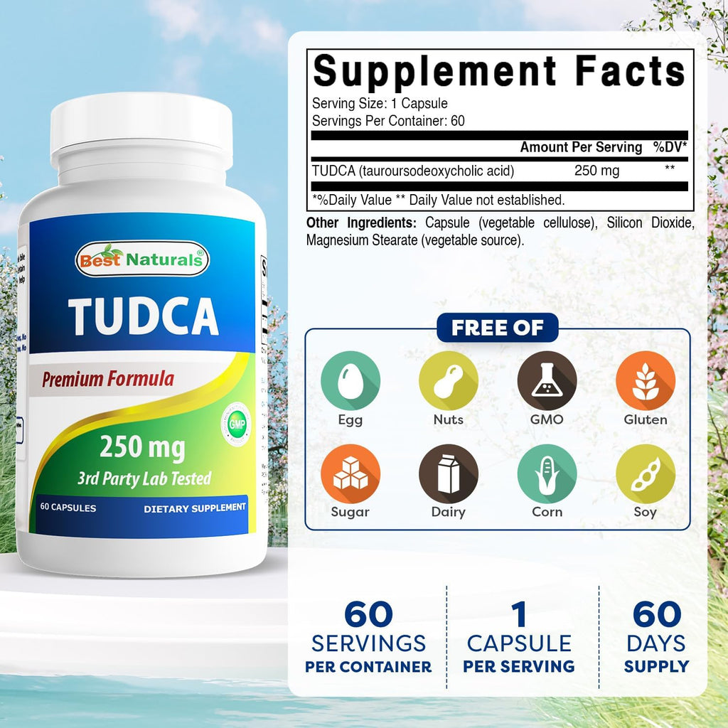 Best Naturals TUDCA 250mg (Ácido Tauroursodesoxicólico) - 60 Cápsulas Veganas