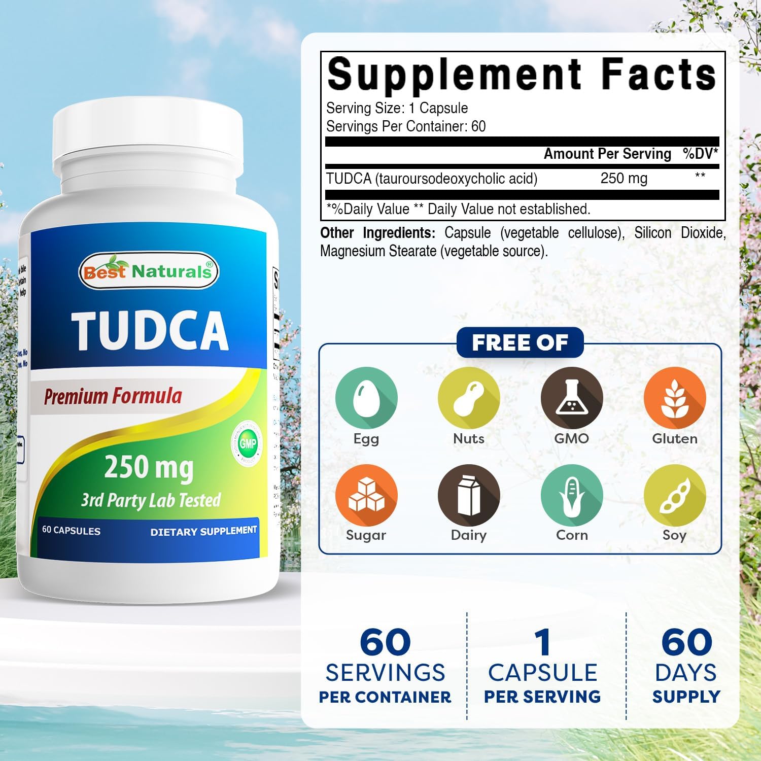 Best Naturals TUDCA 250mg (Ácido Tauroursodesoxicólico) - 60 Cápsulas Veganas