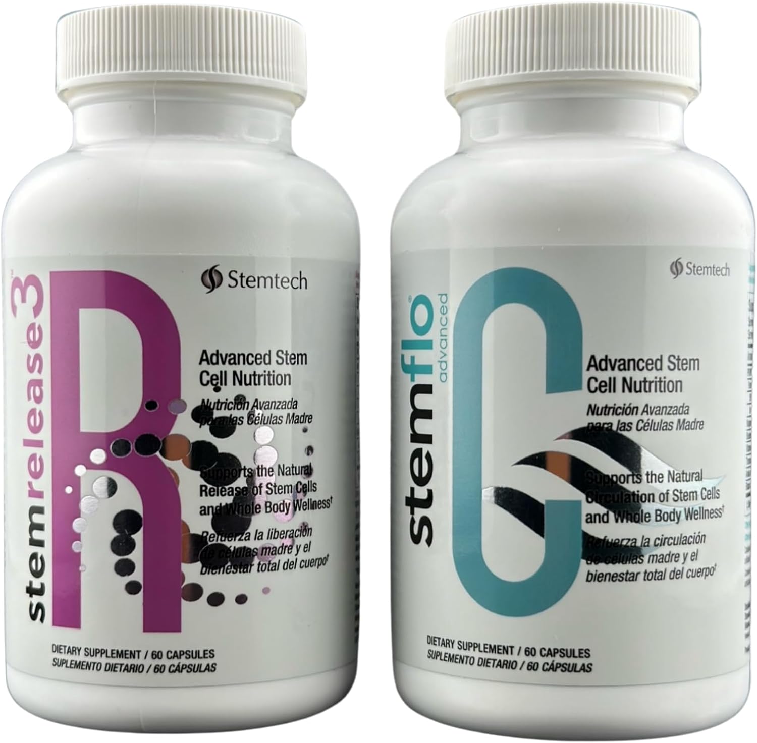 StemRelease3 & StemFlo Combo Pack | Apoyo a la Renovación de Células Madre, Circulación y Salud Cardiovascular | con SE3, Fucoidan, Cúrcuma, Extracto de AFA y Enzimas | 30 Servicios