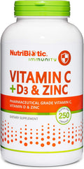 NutriBiotic – Vitamina C + Vitamina D3 y Zinc, 250 Cápsulas