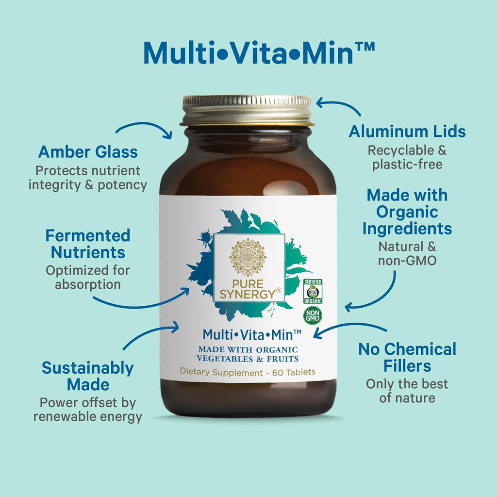 PURE SYNERGY Multi·Vita·Min - Multivitamínico Vegano con Alimentos Integrales Orgánicos (60 Comprimidos)