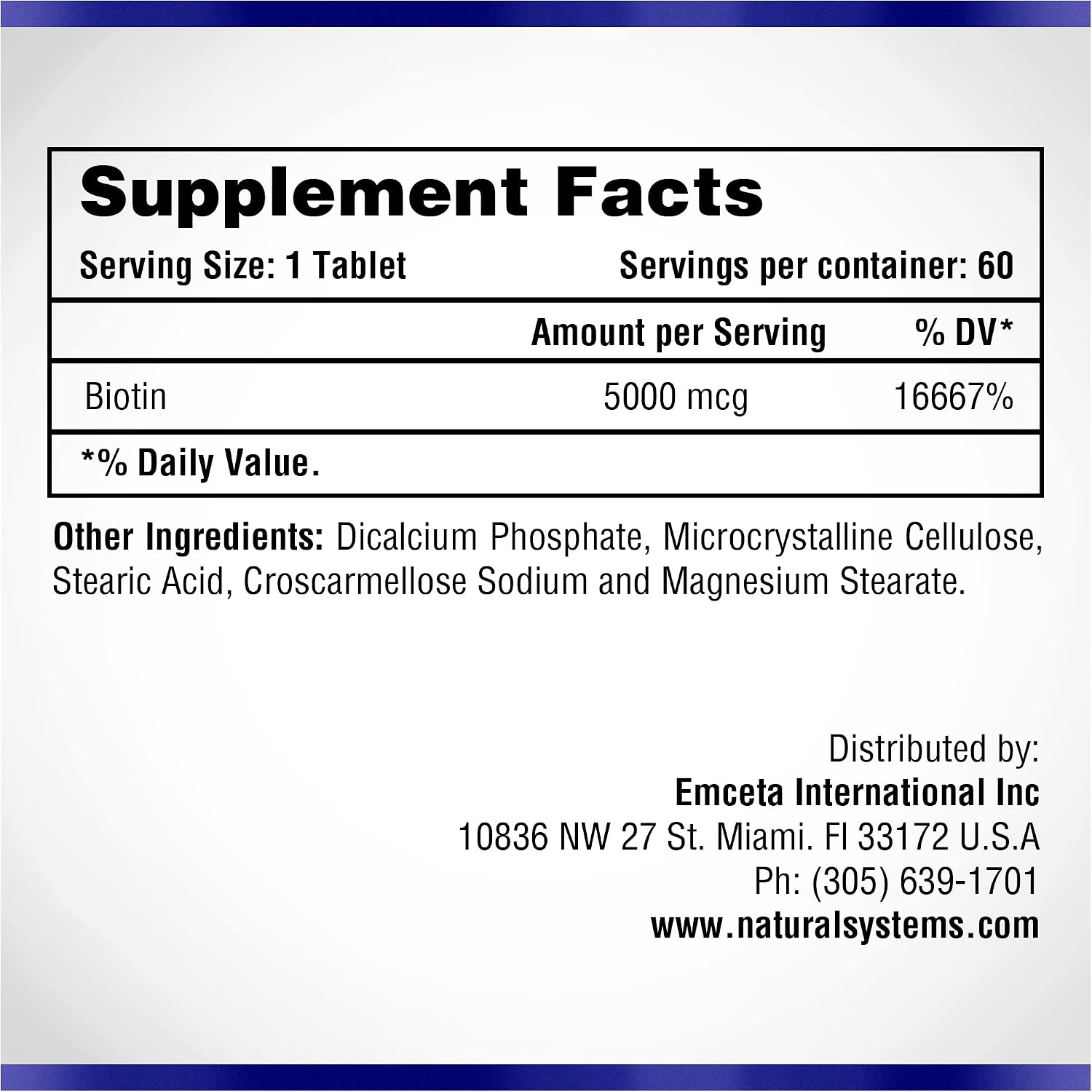 Biotina 5000 μg, 60 Comprimidos – Natural Systems