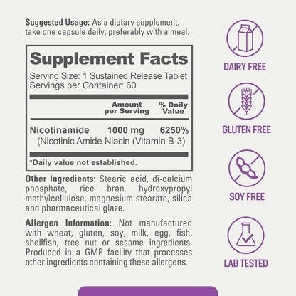 biophix B-3 Nicotinamida 1000 mg 60 – Mantenimiento de la piel y las mucosas en condiciones normales: Favorece la – Image 3