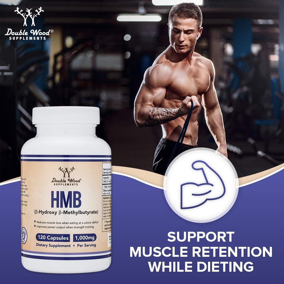 Double Wood Supplements HMB 1000 mg por ración - 120 cápsulas