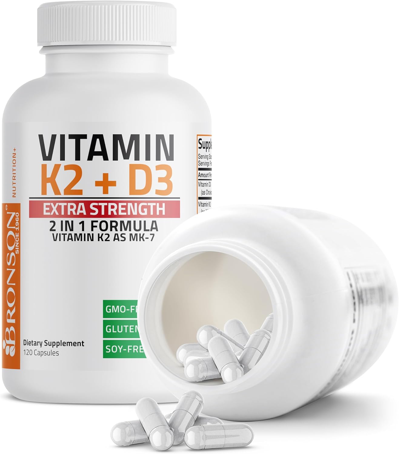 Bronson Vitamina K2 (MK7) con D3, 10.000 UI D3 + 120 mcg K2 MK-7, 120 Cápsulas