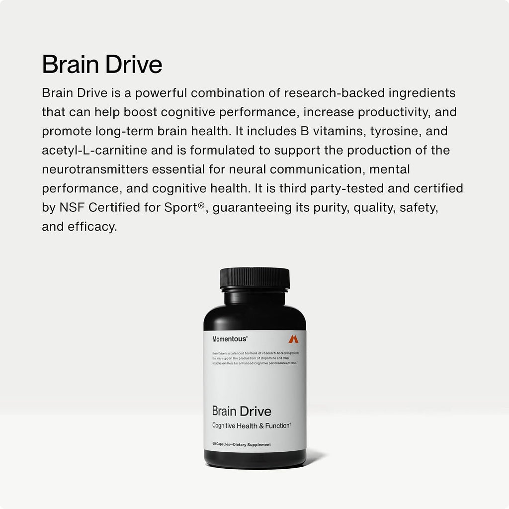 Momentous Brain Drive - Suplemento Nootrópico para Memoria y Enfoque, 30 dosis