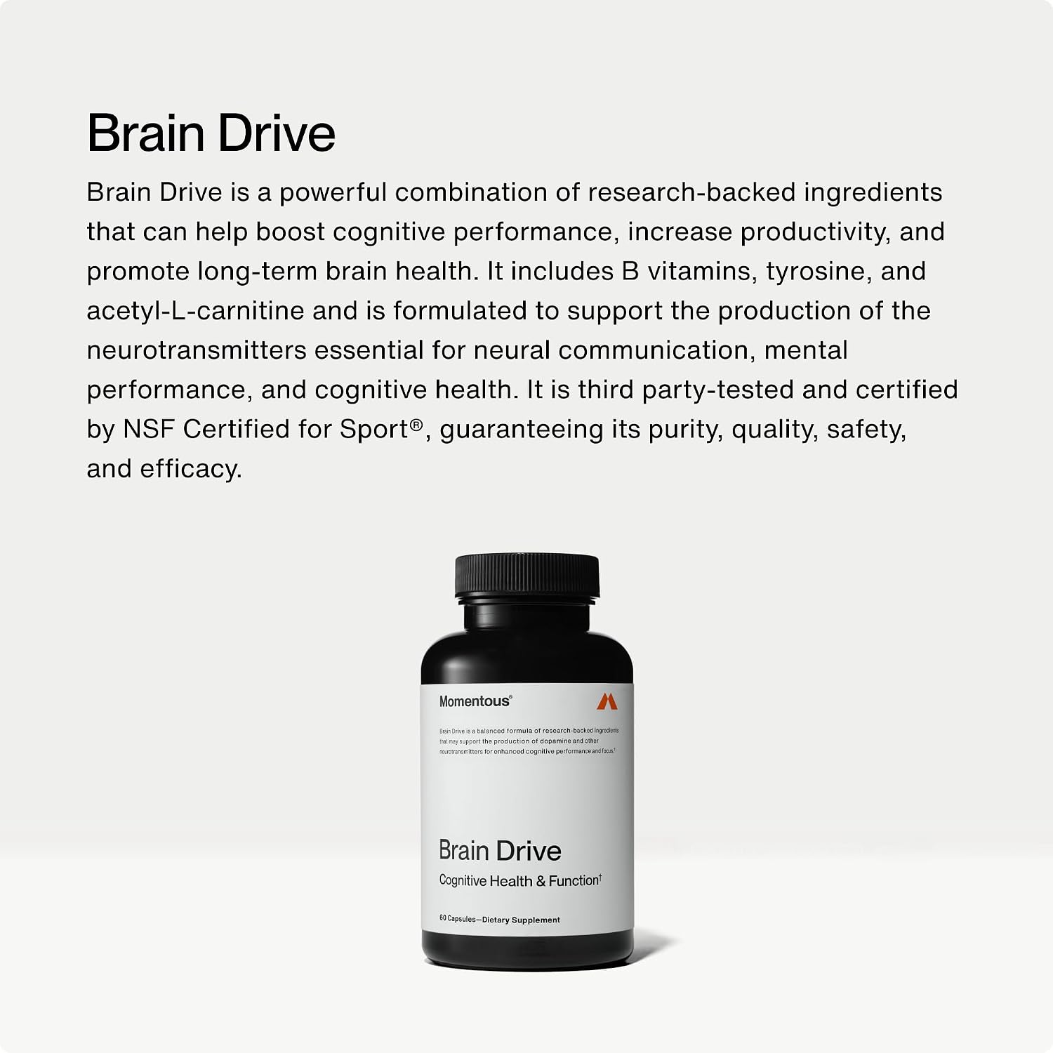 Momentous Brain Drive - Suplemento Nootrópico para Memoria y Enfoque, 30 dosis