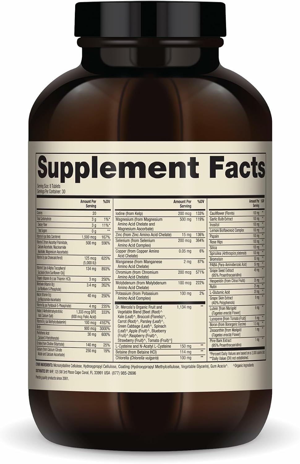Dr. Mercola Whole-Food Complex Multivitamínico con Minerales - 240 Comprimidos (30 Servicios)