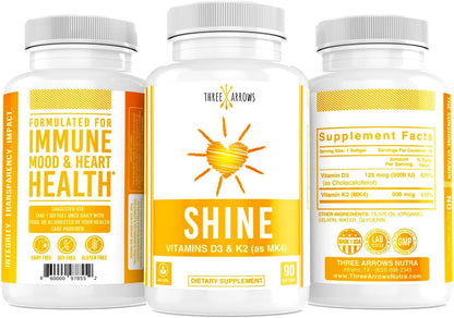 Three Arrows Shine Vitamina D3 K2 MK4 5000 – Vitamina D: contribuye al funcionamiento normal del sistema – Image 4