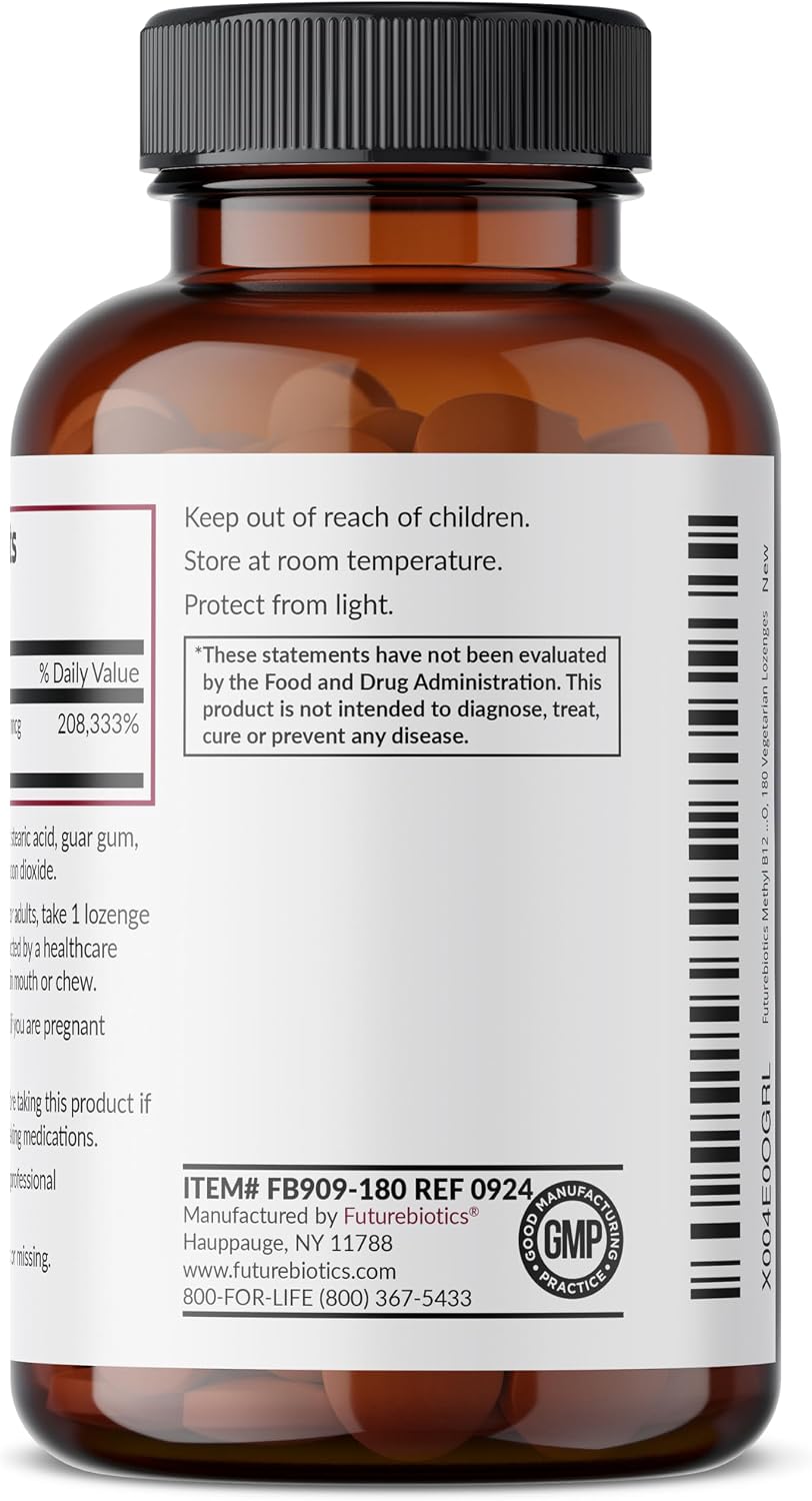 Futurebiotics Methyl B12 5000 MCG Vitamin B12 Methylcobalamin, Cherry Flavor Non-GMO, 180 Vegetarian Lozenges
