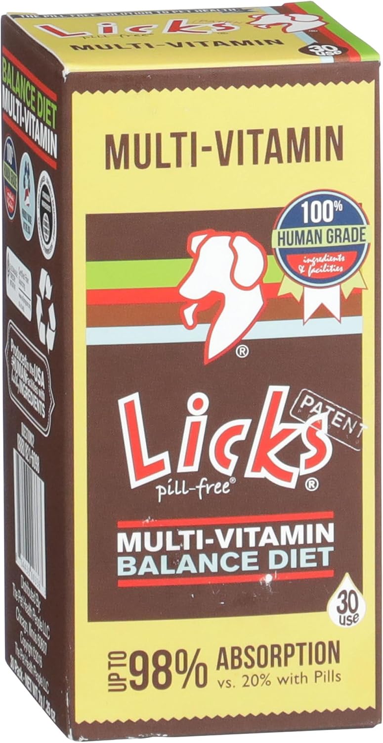 Licks Multi-Vitamin - Daily Nutritional Support for Puppies, Adults, and Seniors - Canine Multivitamin with Calcium, Vitamins A, D, E, and B12 - Pill-Free Gel Packets - 30 Packets