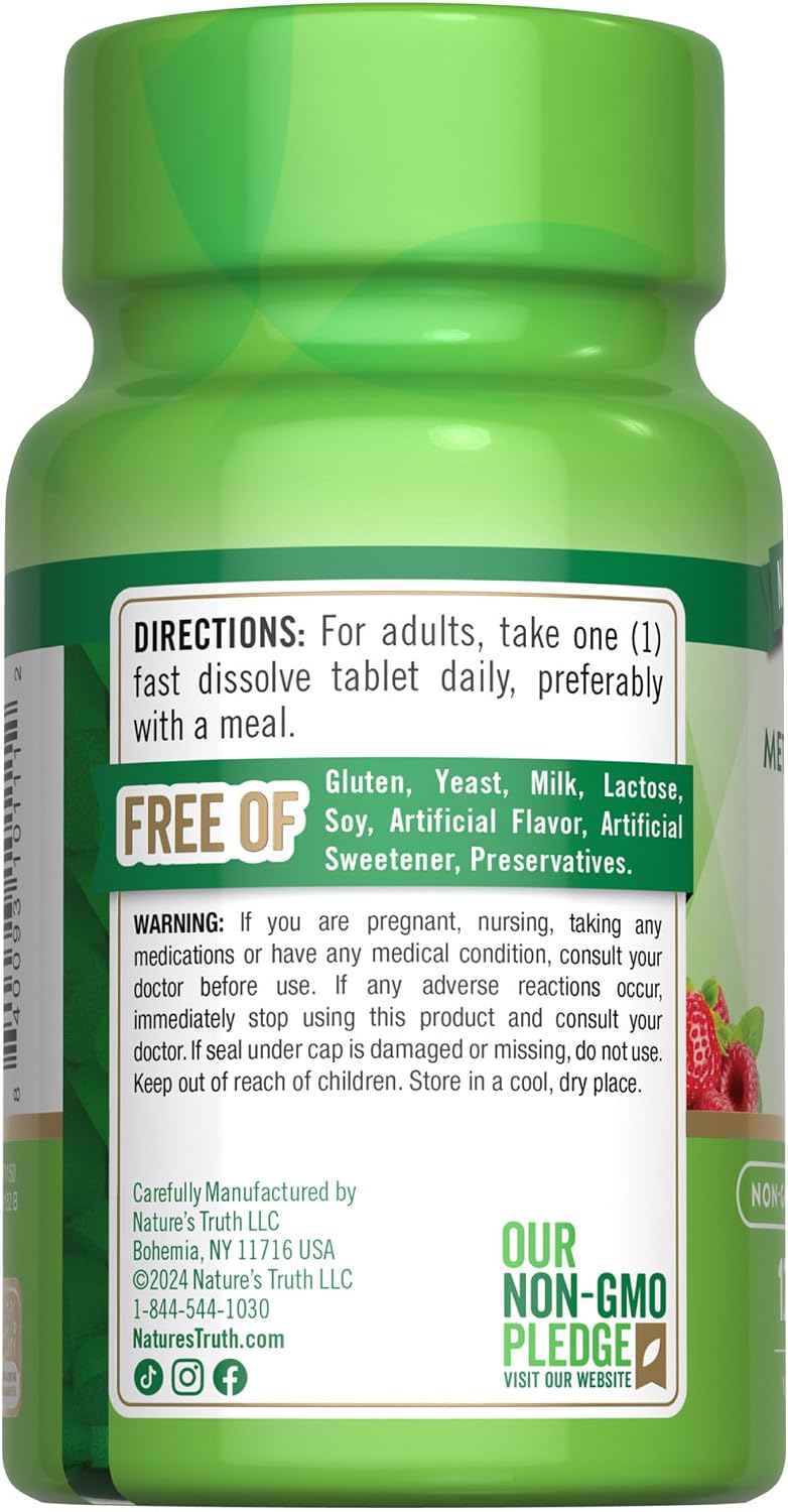 Nature's Truth Vitamina B12 Sublingual | 1000 mcg | 120 Comprimidos | Vegano, Sin Gluten y No OGM