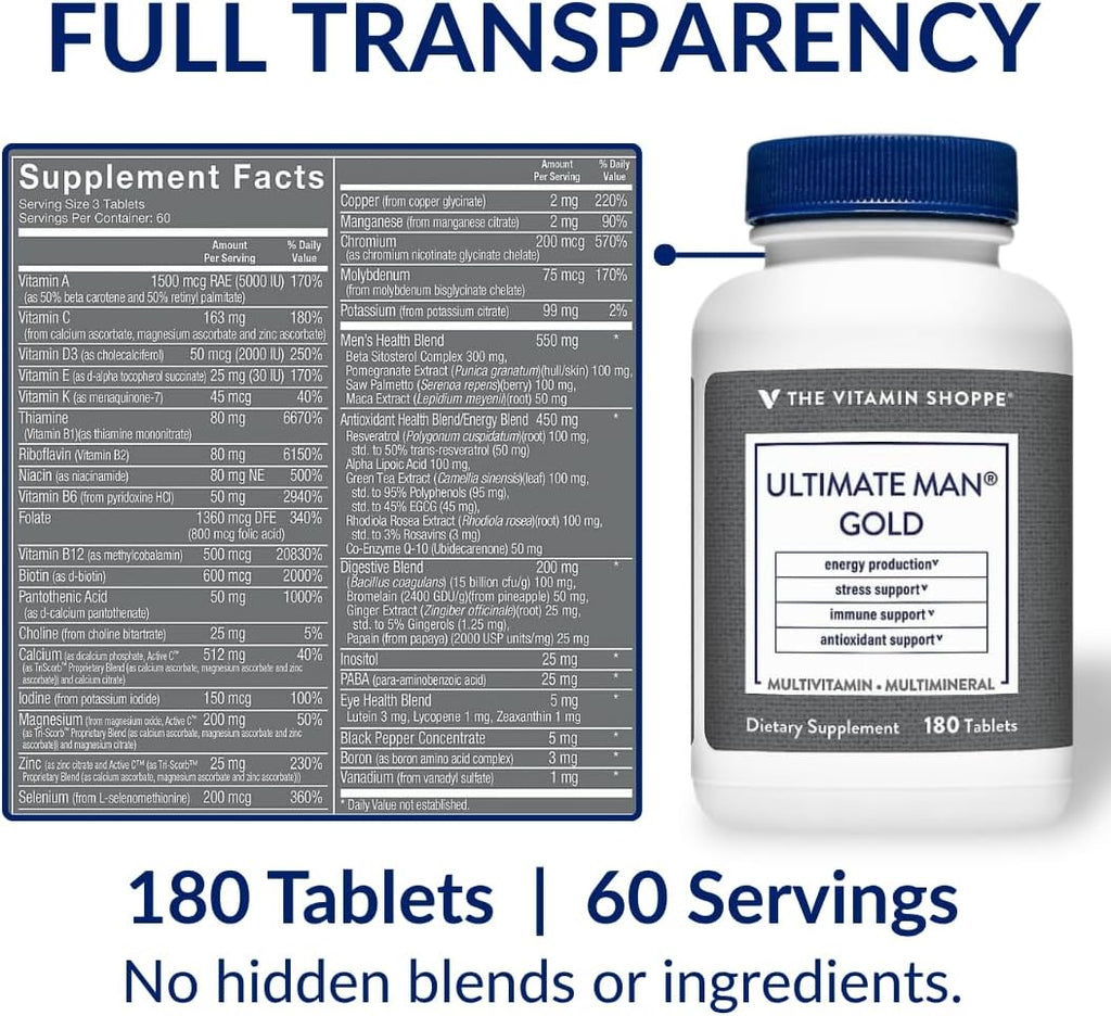 The Vitamin Shoppe Ultimate Man Multivitamínico para Hombres - 180 Comprimidos