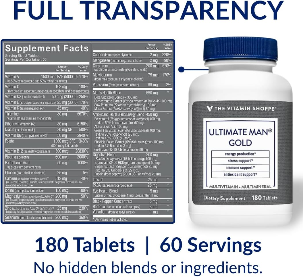 The Vitamin Shoppe Ultimate Man Multivitamínico para Hombres - 180 Comprimidos