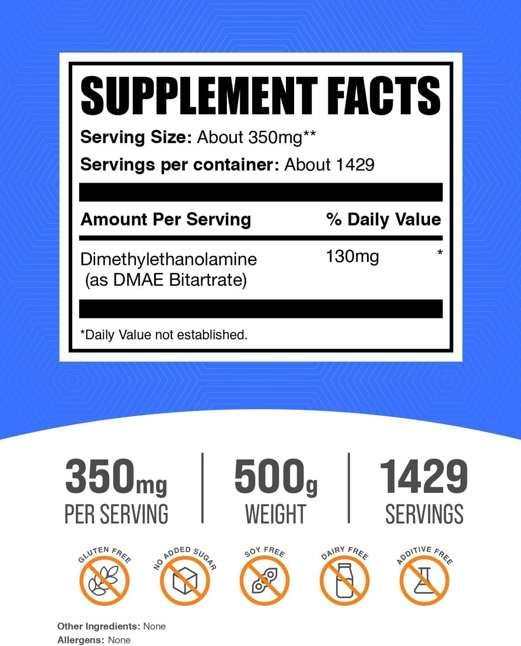 Bitartrato de DMAE en Polvo | 500g | BulkSupplements