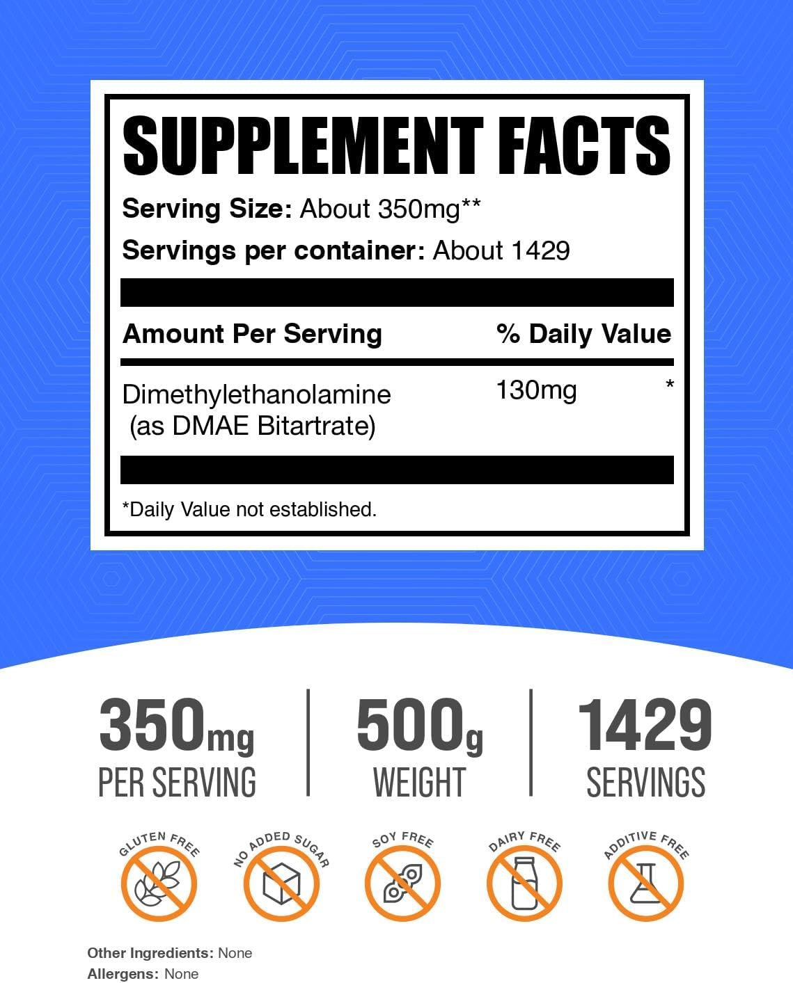 Bitartrato de DMAE en Polvo | 500g | BulkSupplements
