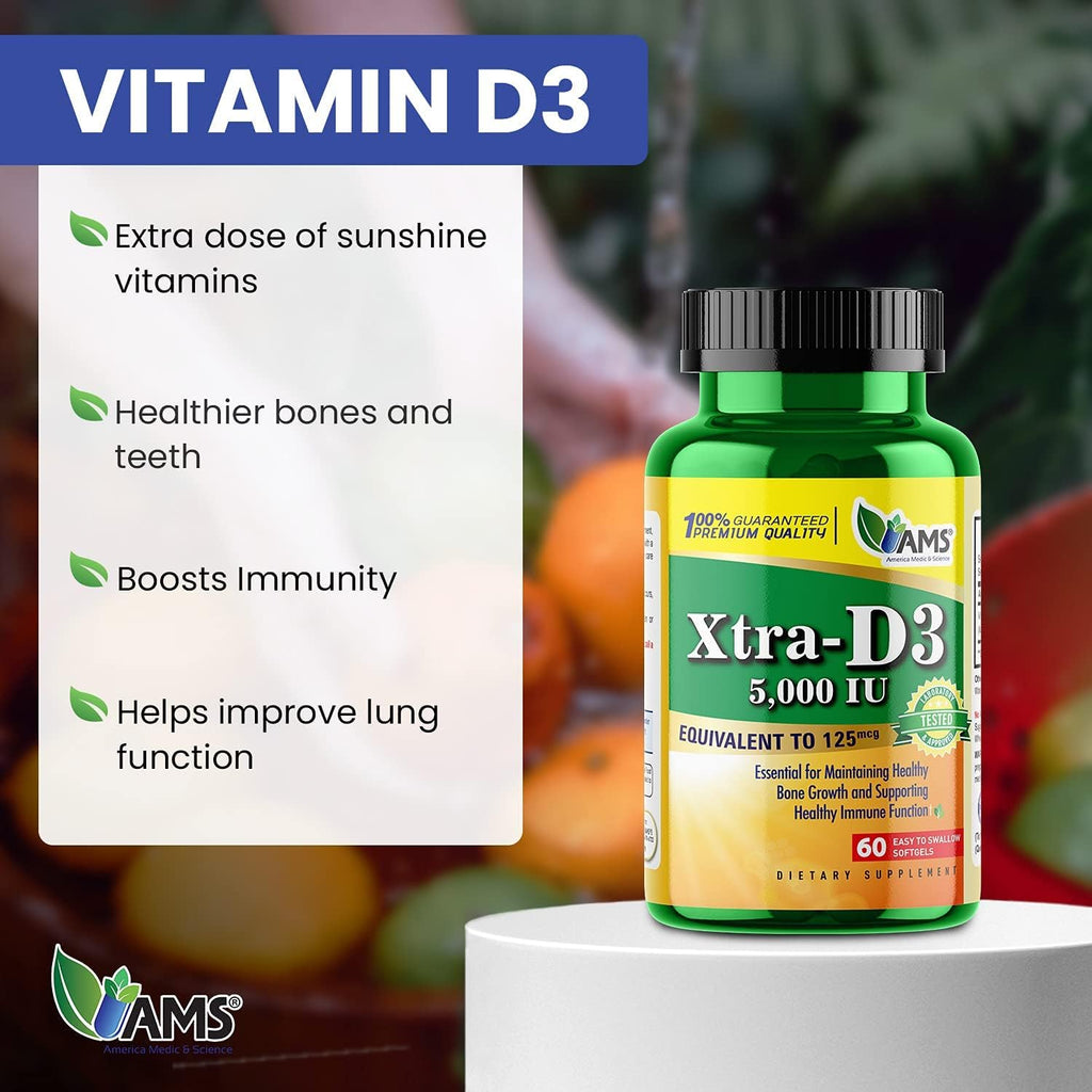 Xtra D3 Vitamina D3 5000 UI (125 mcg) - 180 Cápsulas Blandas (Pack de 3)