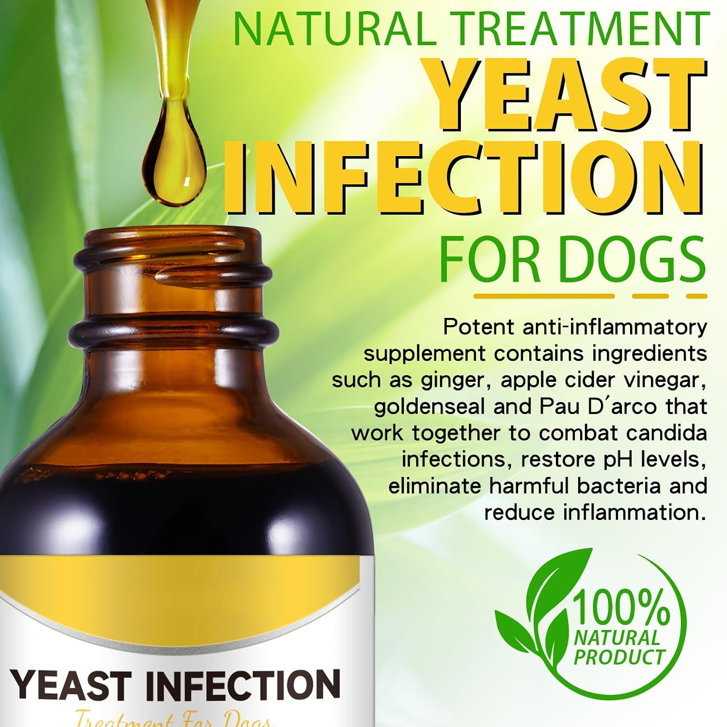 Netwik Tratamiento Natural contra la Levadura para Perros - Alivio de Picazón y Alergias - Suplemento Herbal Líquido 60 ml