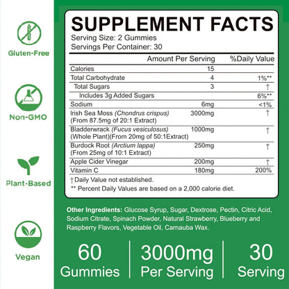 VIFSSG Sea Moss Gummies 3000mg - Gominolas de Musgo Marino con Bladderwrack y Bardana - 60 Gomitas Veganas – Image 5