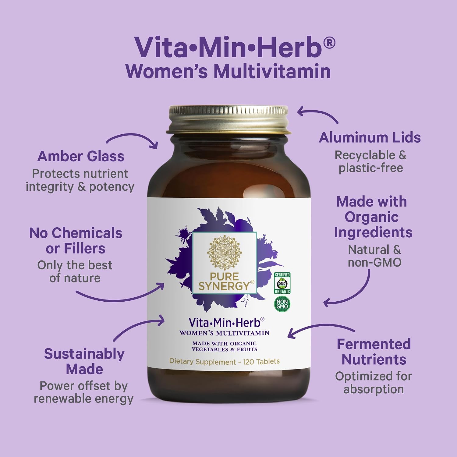 PURE SYNERGY Vita·Min·Herb para Mujeres - Multivitamínico completo para mujeres (120 comprimidos)