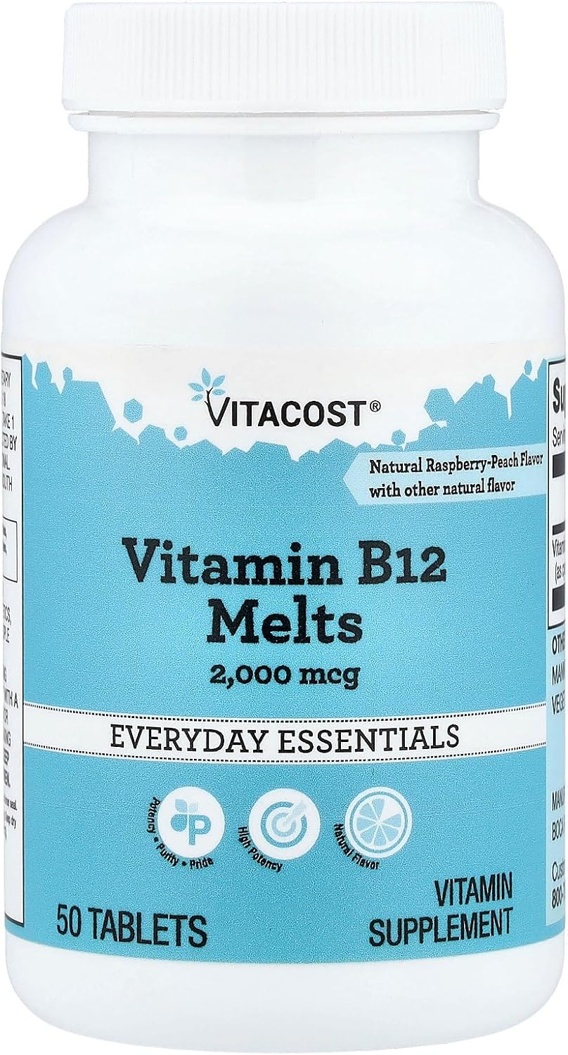 Vitacost Vitamin B12 Melts, Natural Raspberry-Peach, 2000 mcg, 50 Tablets