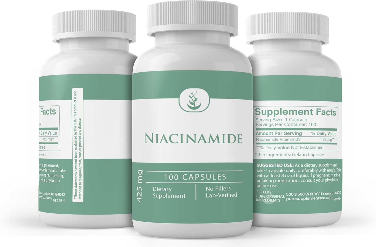 Pure Original Ingredients Niacinamida (Vitamina B3) - Pura, Sin Aditivos, Verificada en Laboratorio