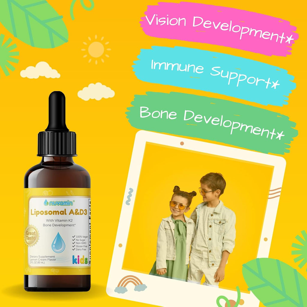 Nuvamin Gotas Líquidas Liposomales de Vitamina A, D3 y K2 para Bebés, Niños y Adultos - 800 UI/mL, 60 ml, Sabor Limón