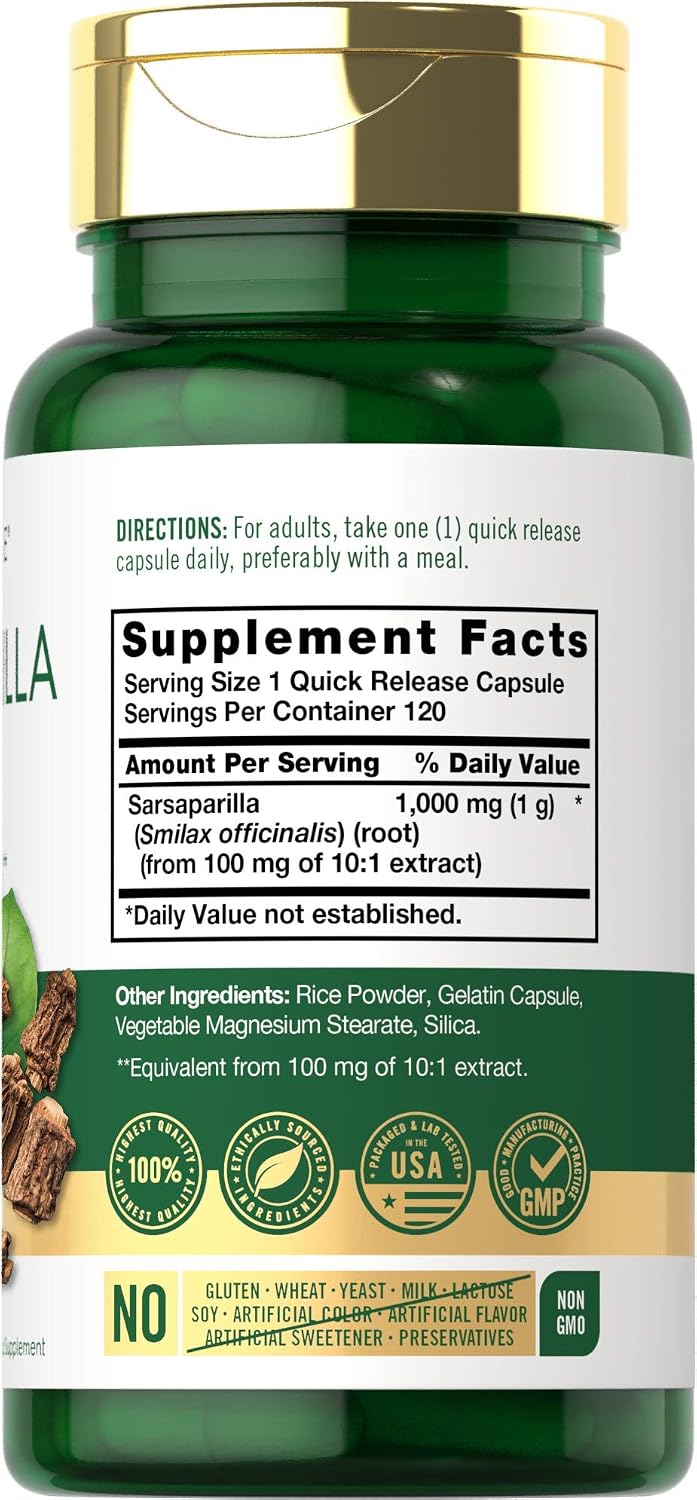 Carlyle Sarsaparilla Root Extract | 120 Cápsulas | Fórmula Herbolaria Tradicional | No GMO, Sin Gluten