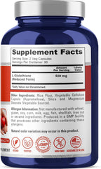 Reduced Glutathione 500mg 180 Veggie Capsules (Vegan, Non-GMO) - NusaPure
