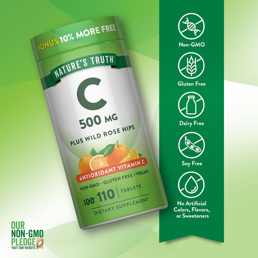 Nature's Truth Vitamina C con Rosa Mosqueta 500 mg, 110 Comprimidos