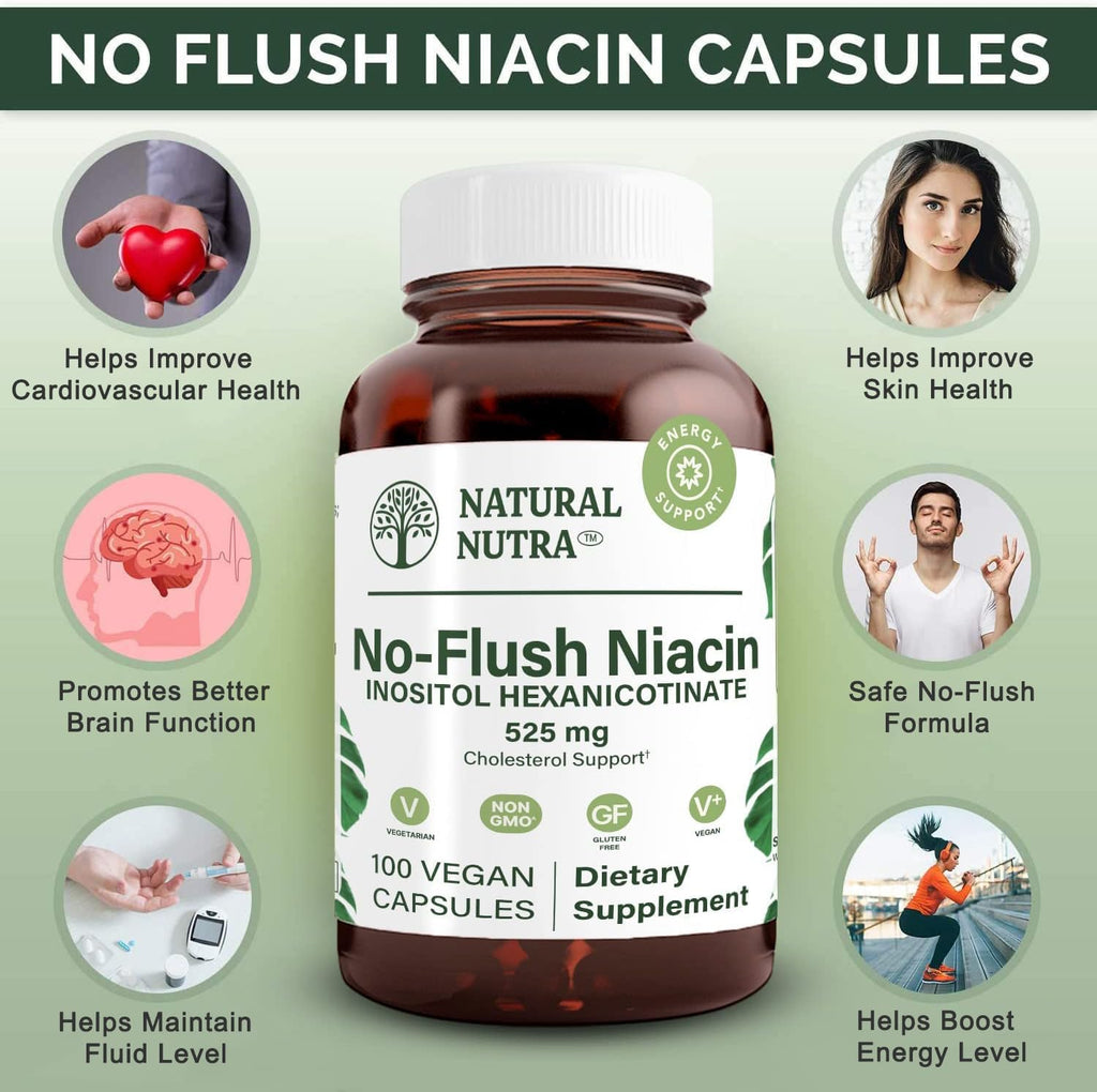 Natural Nutra No Flush Niacina 525 mg - 100 Cápsulas de Vitamina B3
