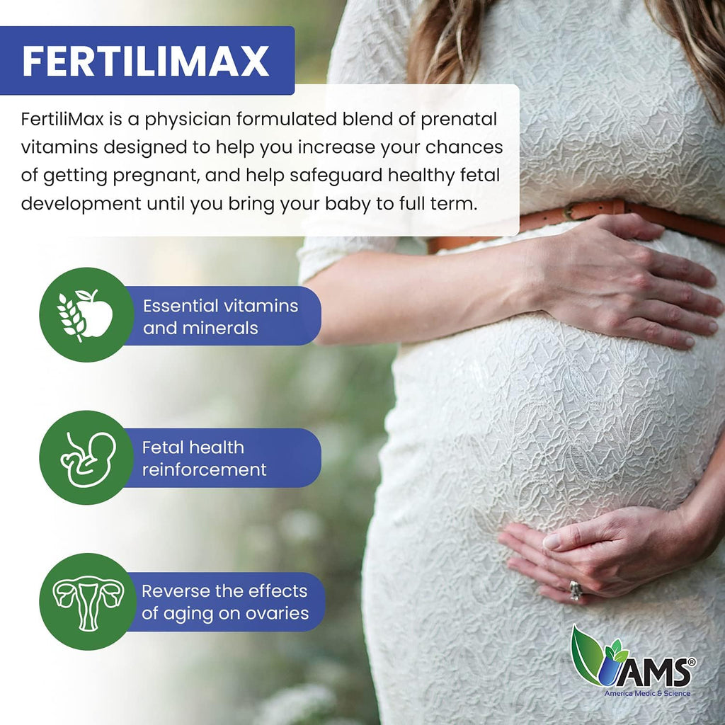 America Medic & Science FertiliMax - Suplemento de Fertilidad para Mujeres con Folato, CoQ10, DHEA, 90 Cápsulas