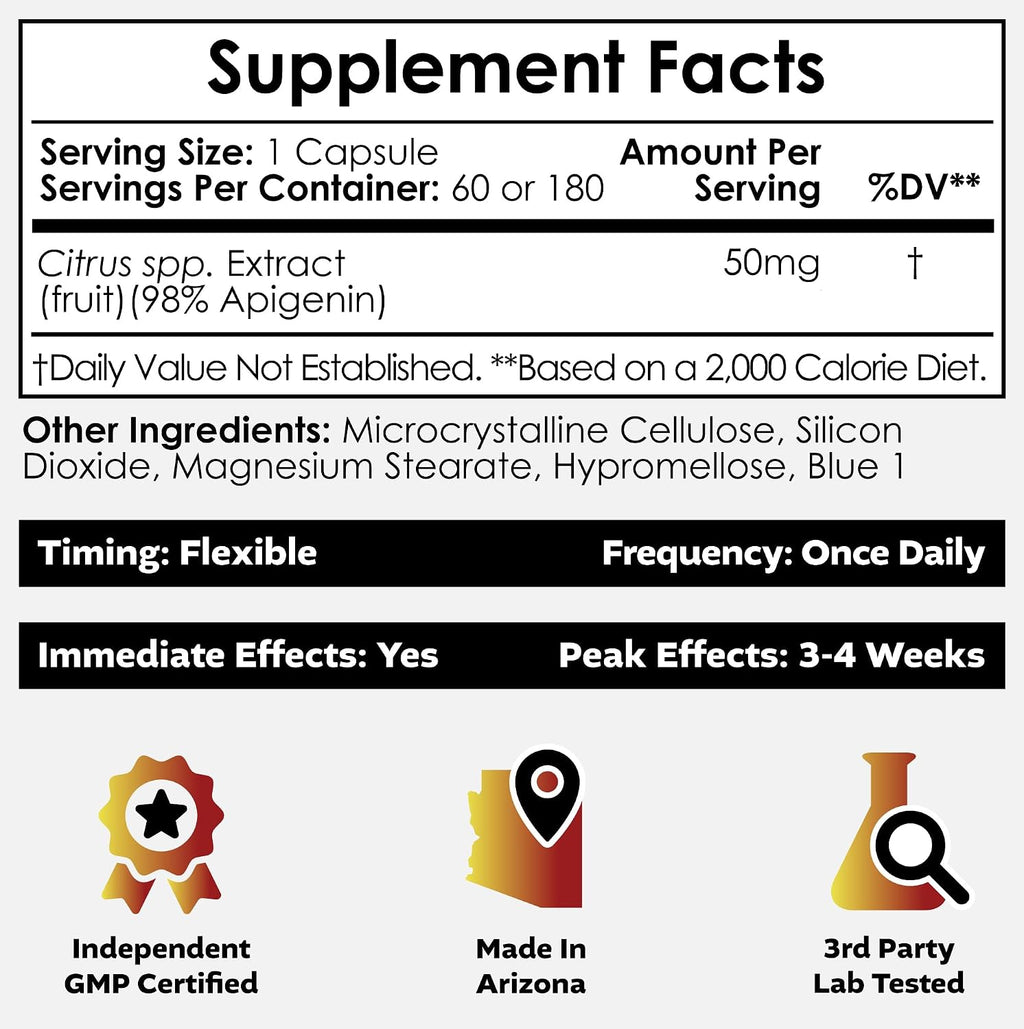 Nootropics Depot Apigenina Cápsulas | 50mg | 60 Cápsulas | >98% Apigenina | Favorece la Relajación, la Salud Articular y los Niveles de NAD+
