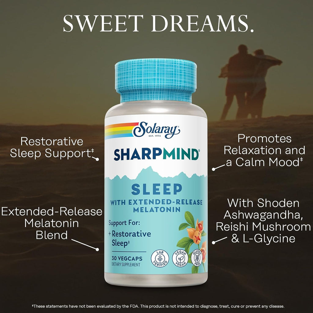 SOLARAY SharpMind Sleep - Fórmula de ayuda para dormir con melatonina de liberación prolongada 3 mg - 30 cápsulas veganas