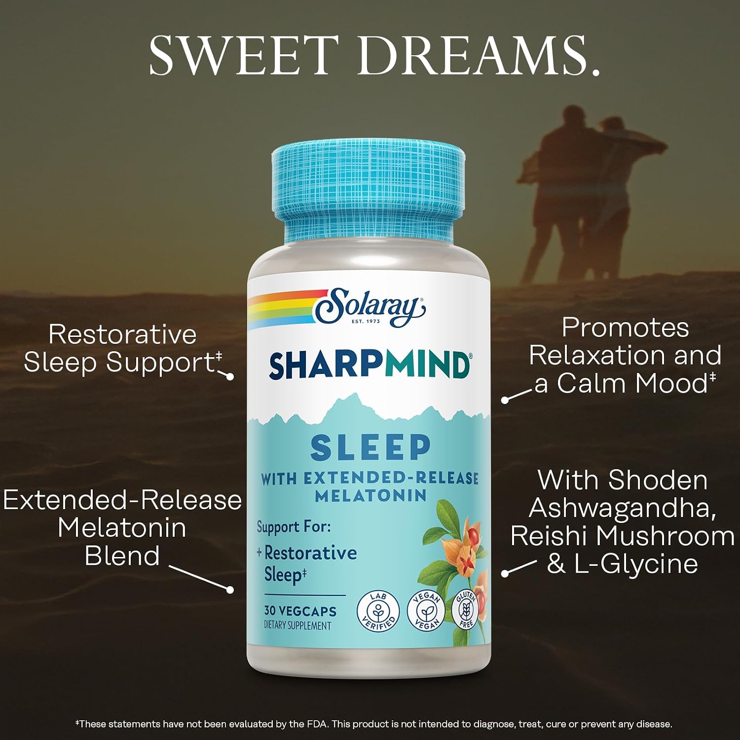SOLARAY SharpMind Sleep - Fórmula de ayuda para dormir con melatonina de liberación prolongada 3 mg - 30 cápsulas veganas