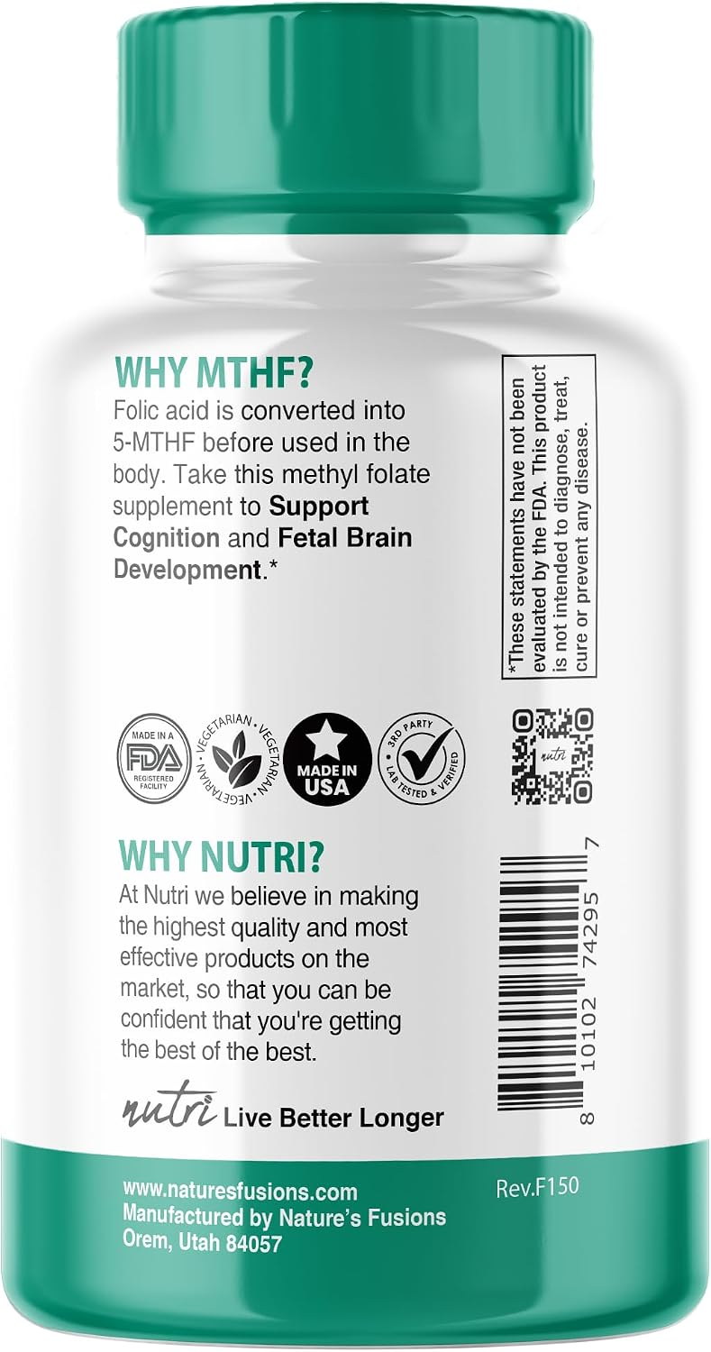 Nutri 5-MTHF L-Metilfolato 1 mg - 120 Comprimidos Veganos - Complemento Alimenticio
