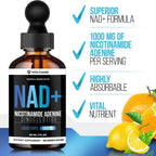 Vita Guard Pure NAD+ Líquido Gotas 1000mg - Fórmula de Nicotinamida - Vegano y No OGM - Sabor Natural a Limón y Naranja