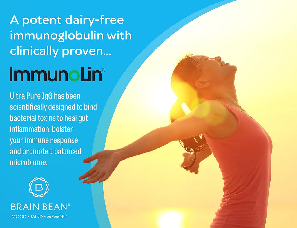 Brain Basics Ultra Pure IgG Supplement - Complemento de IgG Immunolin en Polvo, Sin Lácteos, con Vitaminas y Minerales, 150g, 60 Dosis