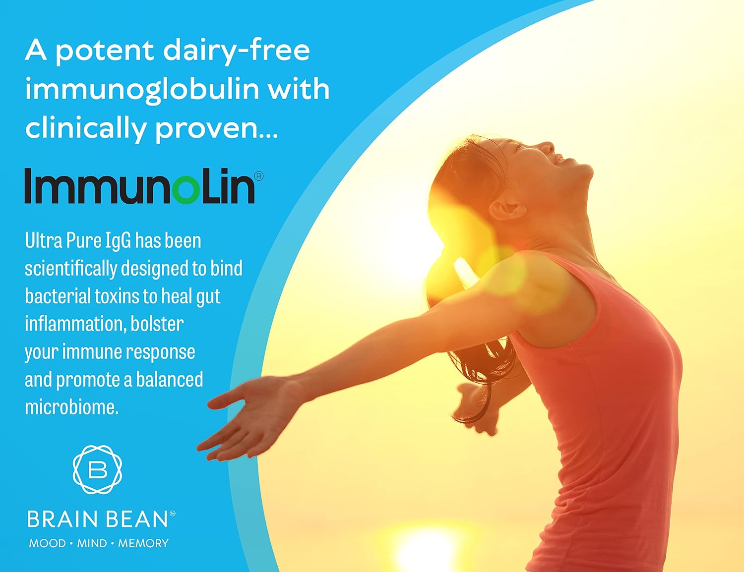 Brain Basics Ultra Pure IgG Supplement - Complemento de IgG Immunolin en Polvo, Sin Lácteos, con Vitaminas y Minerales, 150g, 60 Dosis