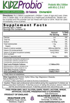 HealthAid KidzProbio Probiótico Masticable para Niños – 2 Mil Millones UFC, 5 Cepas + Prebiótico y Vitaminas A, C, D, E – Sabor Grosella Negra – 30 Comprimidos