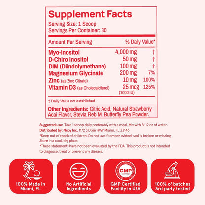 Peach Perfect Inositol Powder Multivitamin, Strawberry Acai Flavor – 4g Myo & D-Chiro Inositol, DIM, Zinc, Magnesium – Image 6