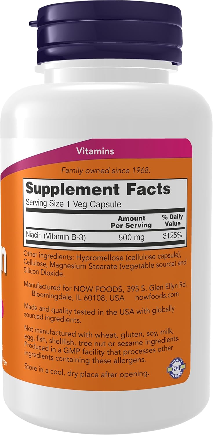 NOW Foods Niacina (Vitamina B-3) 500 mg, 100 Cápsulas